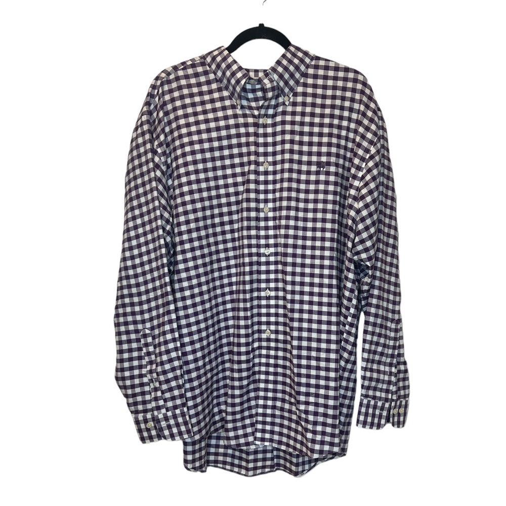 Brooks Brothers Mens XL LS Button Flip Cuff Check Purple Gingham‎ No Iron *Flaw*